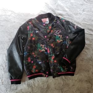 Kenzie Girl Black Floral Bomber Jacket